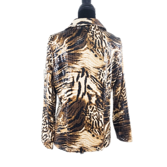 Exclusively Misook Womens XS Animal Tiger Print Sequin Plaquettes Jacket - Picture 5 of 6